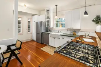 Kitchen with gas cooktop.