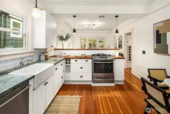 View from kitchen through dining area.