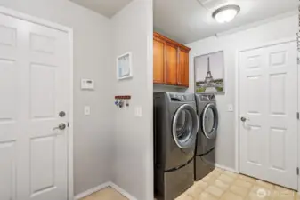 Utility Room with 2022 Electrolux Washer and Dryer, leading to garage.