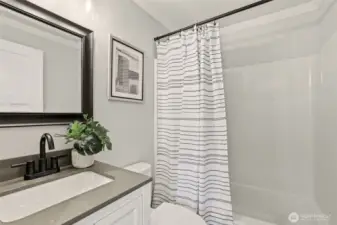 A practical bathroom that keeps mornings running smoothly.