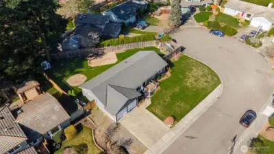 The aerial view really shows how spacious the lot is.