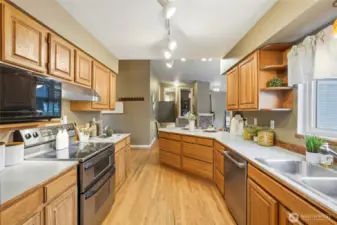 The layout allows the cook to stay connected with guests while preparing meals or hosting gatherings.