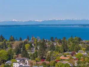 Puget Sound and the Olympic Mountains can be seeing from the living room.
