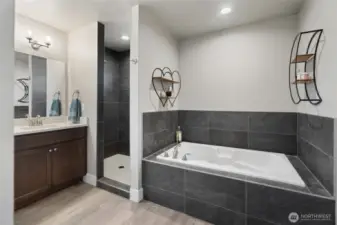 Primary Suite includes a soaker tub for prime relaxation