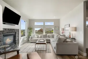 Turn on your stone wrapped gas fireplace with a flip of a switch.