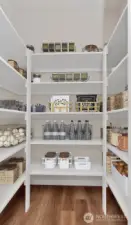 Virtually staged walk-in pantry, illustration only