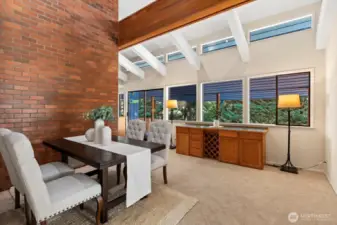 Dining room with built in buffet and garden windows