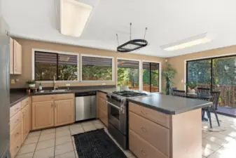 Spacious kitchen with access to the deck