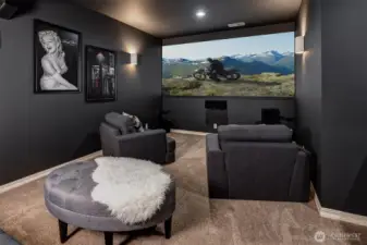 Home theate with new high def projector and speakers.