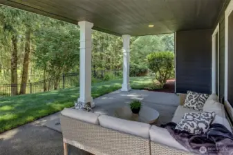 Covered patio on lower level. Another fantastic gathering space off the 10th fairway.