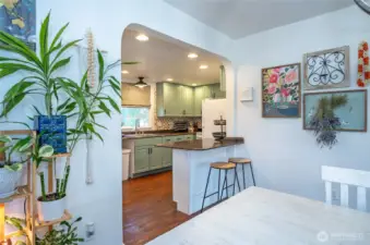 Dining room opens into kitchen