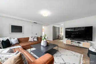 Great Basement / rec room with fireplace