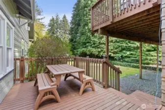 The deck even continues around the corner and to the front yard.   The elevated deck is the detached ADU.