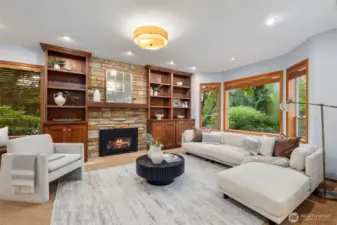 Formal Living Room with more built ins around the fireplace