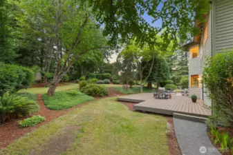 Spacious, Fully Landscaped Backyard w storage shed to left