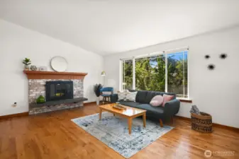 Vaulted ceilings oak floors and firplace