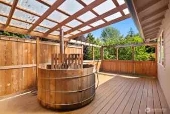 Private hot tub on deck from Kitchen