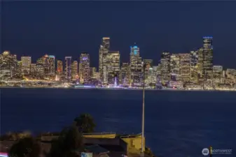 Take in the stunning city skyline evening view