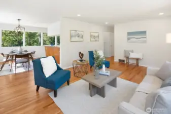 Living room flows into dining room.