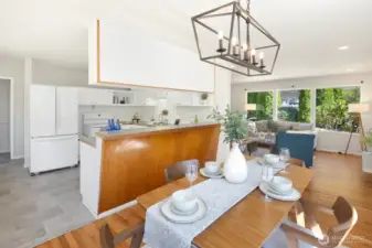 Dining room adjacent to kitchen makes mealtime easy.