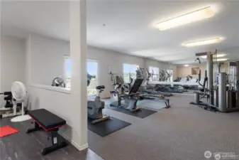 The top-floor fitness center is well equipped and boasts a view of Elliott Bay, DT Seattle, stadiums and the mountains.