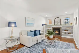 Gas Fireplace & Gleaming Brazilian Cherry Hardwood Floors.