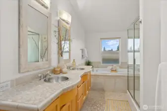 Primary En-Suite 5 Piece Bathroom. The quality material elevates this space to a true Spa like experience!