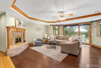 Wood burning fire place in the living room.