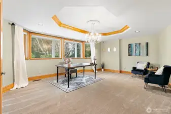 Main floor office space with new carpet.