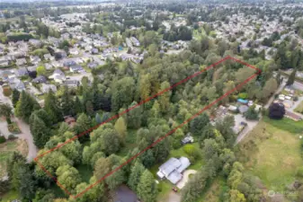 Approximate property boundaries. Back of property is accessed via 120th Ave SE. A Sensitive Area Easement has been granted to City of Kent and runs approximately through the middle of the property.