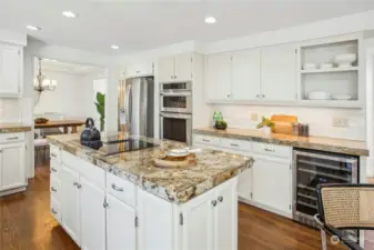 Stainless steel appliances including a handy beverage refrigerator. Under-cabinet lighting in the kitchen is a bonus!