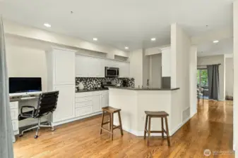 built in desk, kitchen