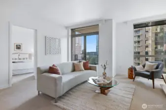 Magnificent natural light in the living room with western facing views.