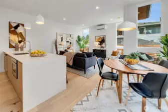 Bright and spacious living and kitchen.