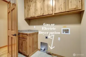 Laundry room  (Other side has full wash sink and folding area that exits to garage