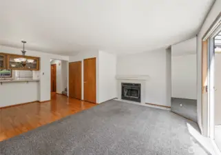 Main floor living room. 2 large closets for storage.