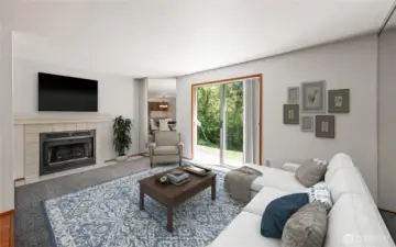 Main floor living room. Digitally staged