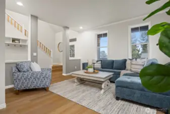 Sun-drenched family room greets you at the entry with sweeping filtered views of Drayton Harbor.