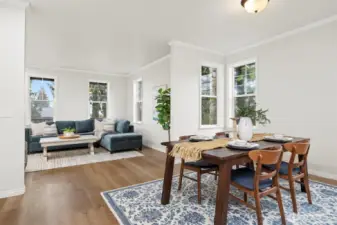 Effortless flow from the family room through the dining room keeps everyone connected at every gathering.