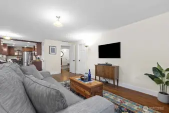 The closed door leads to the garage.