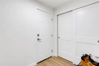 Mud room off the garage with storage.