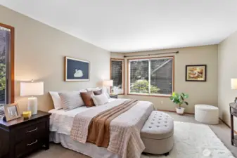Many options to arrange this large primary room to accommodate a king bed, sitting area and furniture.