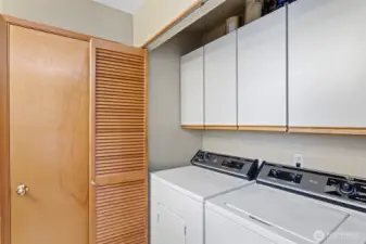 The laundry is located in the primary bathroom closet.
