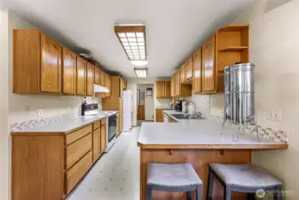 Expanded galley kitchen with lots of counter space