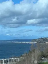 View of Olympic mountains and Marina from deck.