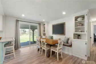 Dining space with build in bench and cabinets