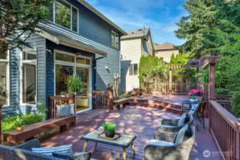 Expansive backyard deck for entertainment! Backs up to private greenbelt.