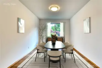 Formal dining room has beautiful engineered hardwood flooring.