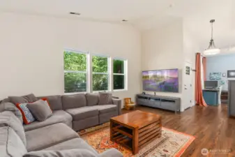 Vaulted ceilings help open the space and make it feel largerr!