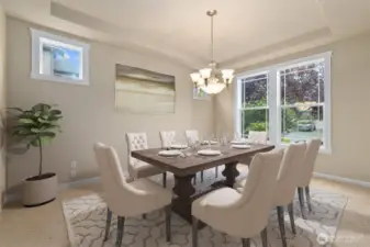 Virtually staged formal dining room.